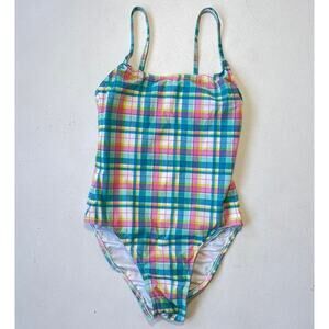 J CREW Pastel Plaid One Piece Swimsuit Sz 0 Underwire High Leg